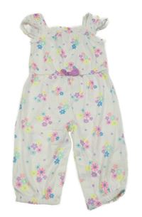 Biely nohavicový overal s farebnými kvetinami