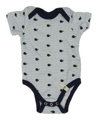 Světlemodro-tmavomodré pruhované body s velrybami 