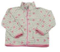 Sivo-ružová pruhovaná fleecová prepínaci mikina so srdiečkami Primark