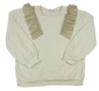 Smetanová mikina se zlatými volánky 