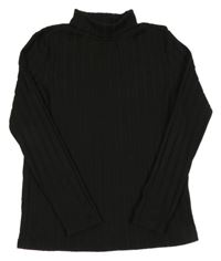 Čierne rebrované úpletové tričko s rolákom shein