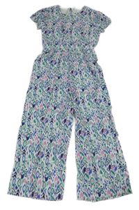 Bílo-modro-zelený vzorovaný kalhotový overal dunnes
