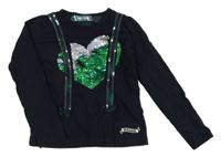 Tmavomodré triko se srdcem z flitrů Desigual