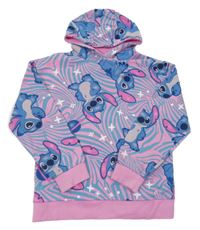 Růžovo-modrá vzorovaná mikina se Stitchem a kapucí PRIMARK
