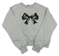 Sivá melírovaná crop mikina s mašlou H&M