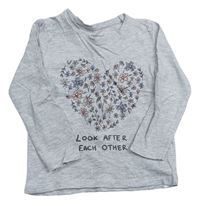 Svetlosivé melírované tričko so srdcem z květů Primark