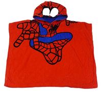 Červeno-tmavomodré froté osuškové pončo se Spider-manem a kapucí George
