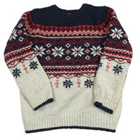 Tmavomodro-bielo-červený vzorovaný sveter Primark