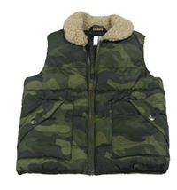 Khaki army šusťáková zateplená vesta s beránkem Next