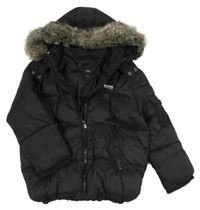 Čierna šušťáková zimná bunda s kapucňou s kožešinou River Island