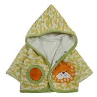 Bielo-zeleno-oranžová vzorovaná zamatová prepínaci mikina s s levíkom  a kapucňou