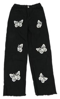 Čierne široké rifle s motýlikmi Shein