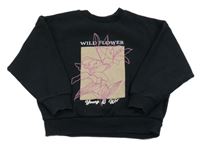 Čierno-béžová mikina s kvetmi a nápisom George