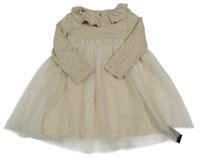 Nové - Béžové šaty s volánkem a tylovou sukní Dunnes 