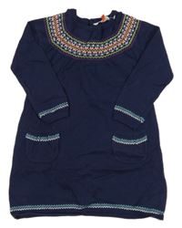 Tmavomodro-barevné vzorované vlněné svetrové šaty John Lewis