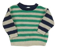 Smetanovo-zeleno-tmavomodrý pruhovaný sveter M&S