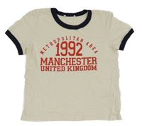 Smetanovo-tmavomodré crop tričko s nápisy Zara