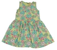 Žlto-zelené šaty s listami a vtáčky Dopodopo