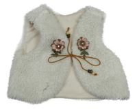 Biela huňatá podšitá vesta s 3D kvety