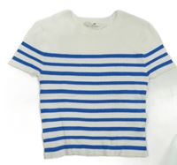 Bielo-modré pruhované rebrované crop tričko H&M