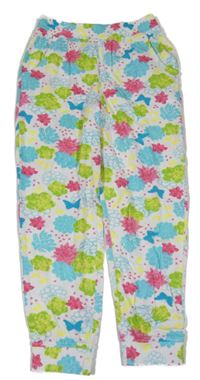Bielo-modro-zeleno-ružové kvetované ľahké cuff nohavice Kids