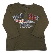 Khaki triko s nápisy Topolino