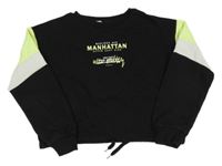 Čierno-zeleno-biela crop mikina s nápismi H&M