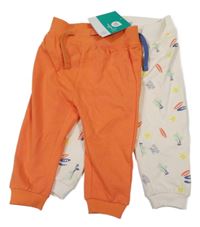 Nové - 2set - 2x tepláky - béžové s obrázky + oranžové Ergee