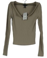 Nové - Dámske béžové rebrované crop tričko New Look