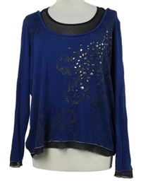 Dámské tmavomodro-černé triko s potiskem a cvočky Crisca 