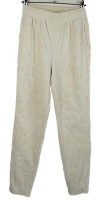 Dámské smetanové žebrované sametové tepláky H&M