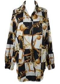 Dámská bílo-tmavomodrá kostkovaná halenková tunika s potiskem 