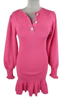 Dámské neonově růžové žebrované pletené šaty River Island 