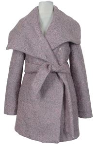 Dámsky ružovo-sivý melírovaný vlnený kabát s opaskom Reserved