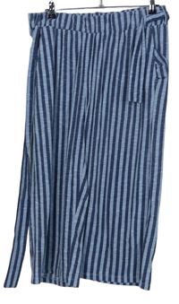 Dámské světlemodro-modré pruhované culottes kalhoty s páskem Ellenor 