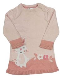 Svetloružové pletené šaty s králikom M&Co.