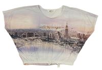Bielo-ružovo-fialové crop tričko s městem H&M
