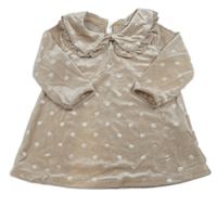 Světlebéžové puntíkaté plyšové šaty s límečkem H&M