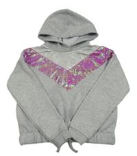 Svetlošedá -stříbrno-fuschiová crop mikina s kapucňou Matalan