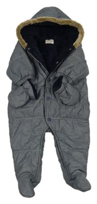 Tmavomodrá melírovaná plátenná zimná kombinéza s kapucí+ rukaviceNext