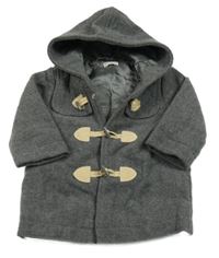 Šedý vlněný podšitý kabát s kapucí benetton