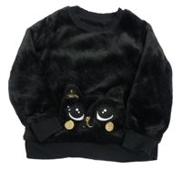 Čierna chlpatá mikina s mačkou