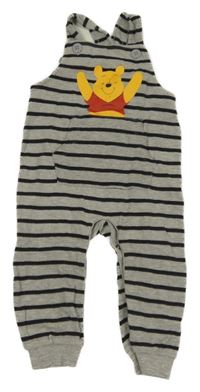 Čero-šedé pruhované laclové tepláky s medvíkem Pú Disney