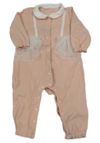 Světlerůžový žebrovaný overal s volánkem 