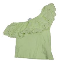 Svetlozelený asymetrický top s volánem a madeirou Zara