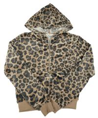 Hnedo-čierna zamatová prepínaci mikina s leopardím vzorom a kapucňou H&M