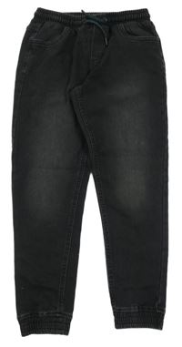 Černé teplákové cuff kalhoty riflového vzhledu 