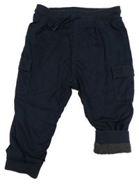 Tmavomodré plátenné podšité cargo nohavice H&M