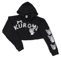 Čierna crop prepínaci mikina s Kuromi a kapucňou