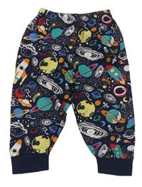 Tmavomodré pyžamové kalhoty s planetami 